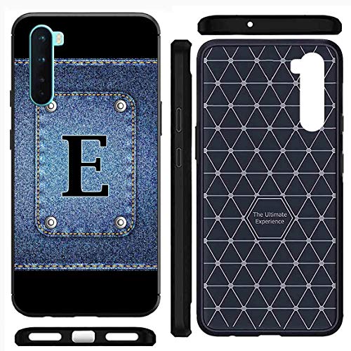 Image of Amazon Brand - Solimo Designer Button Jeans Alphabet-E Printed Soft & Flexible Hybrid Back Case Mobile Cover for OnePlus Nord