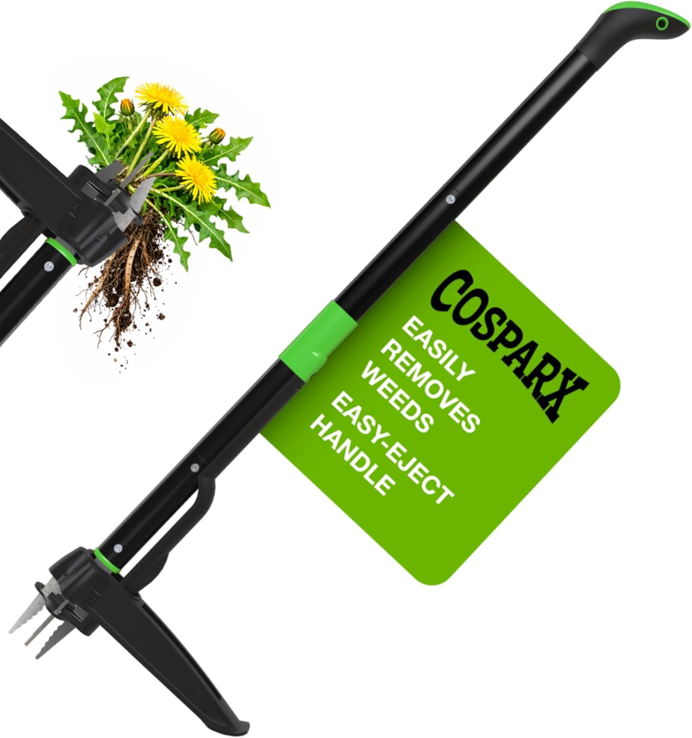 Weed Puller Tool with Long 43” Handle, No Bending, Easy Eject – Removes Weeds Effortlessly, Sturdy Foot Pedal & Lightweight Aluminum - 4-Claw Hand Weeding Tool