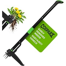 COSPARX Weed Puller Tool with Long 43 Handle, No Bending, Easy Eject Removes Weeds Effortlessly, Sturdy Foot Pedal & Lightweight Aluminum - 4-Claw Hand Weeding Tool