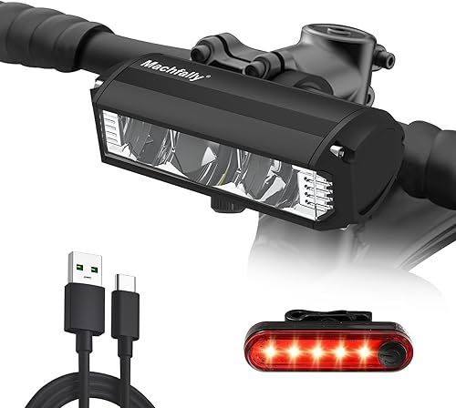 MACHFALLY Super Bright LED Bike Light,Large Battery,USB Rechargeable Bicycle Headlight-Multiple Modes,Waterproof Bike Headlight Taillight,Daytime