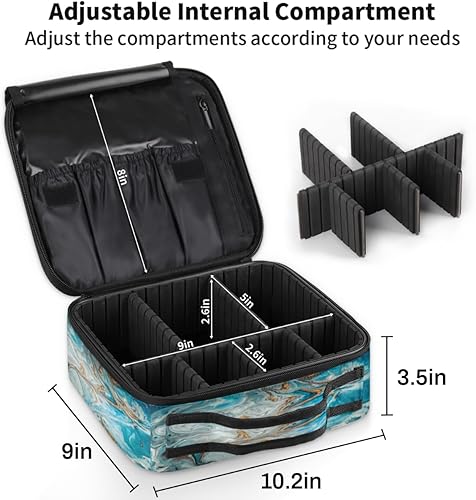 Miniatura 3 de KOBLEN Bolsa de maquillaje de viaje para mujer, grande, cuadrada, portátil, profesional, de tren de coqueta, estuche cosmético con asa textura de