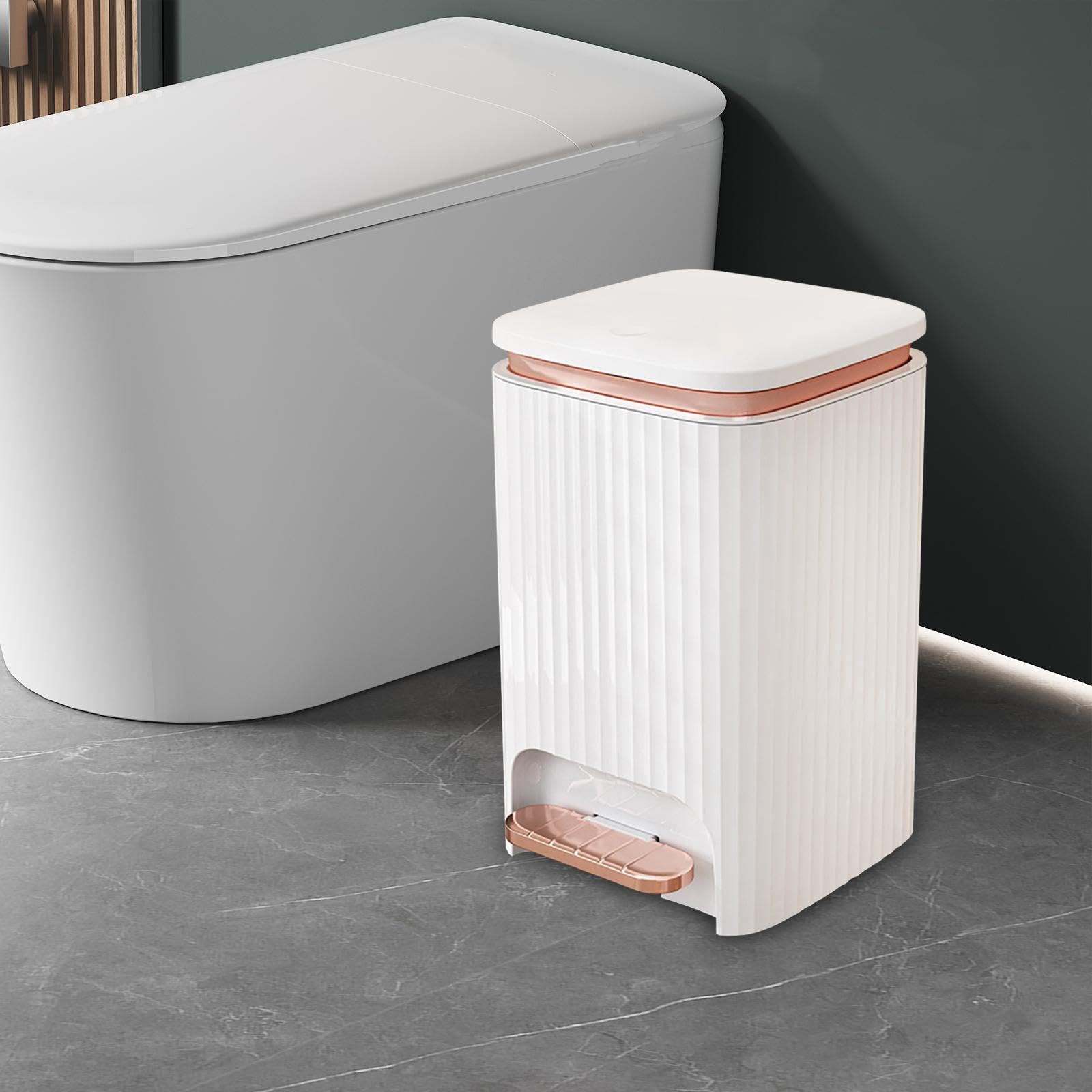 Poubelle à Pression 30L Avec Couvercle à Pousser - Design Bois, Pour Cuisine Et Salle De Bain