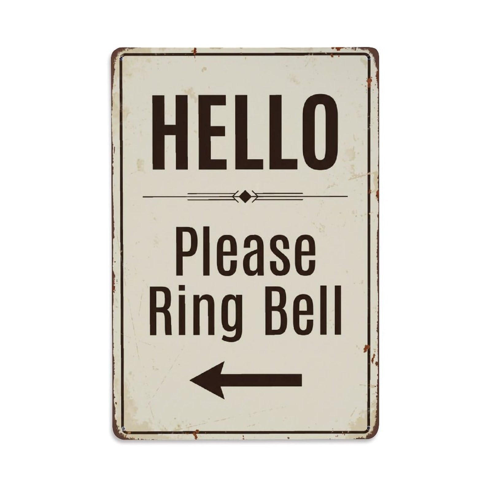 Metal Tin Sign Vintage Hello Please Ring Bell Arrow Geometric