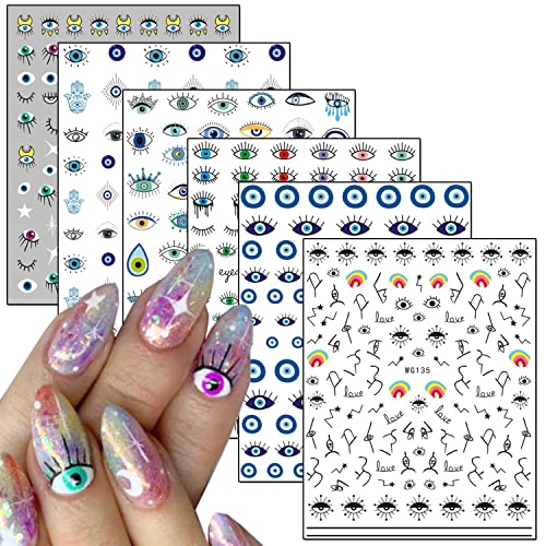 Eyes Nail Art Stickers, Funny Eye Nail Decals 3D Self-Adhesive Nail Art Design, Eyelash Eye Nail Sticker Special Acrylic Nails Supplies for Women Girls Manicure Charms Decoration Nail Decal (6 Sheets)