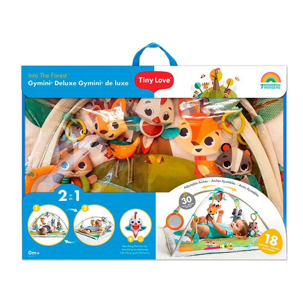 Tiny Love Deluxe, Tapis d’Éveil Bébé Musical 2-en-1, 0 Mois+, Tapis de Jeux Bébé Polyvalent, 18 Activités, Jouet Musical à Emporter, Arches Réglables, Développement Cognitif, Into the Forest