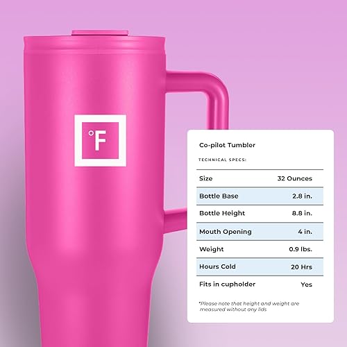 Miniatura 17 de IRON °FLASK Co-Pilot Taza térmica con popote y tapas abatibles, botella con asa para bebidas calientes o frías, a prueba de fugas, para agua o café