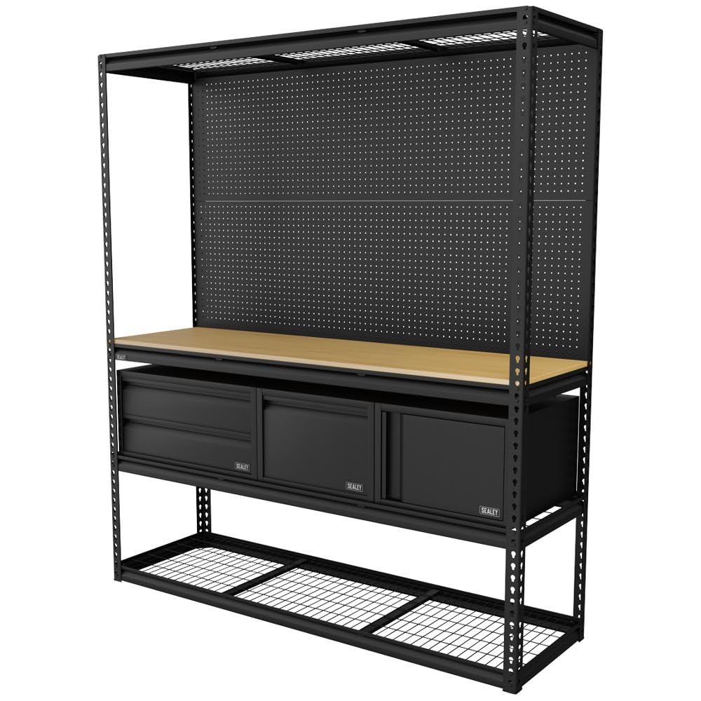 Sealey APMWBCOMBO1 Heavy-Duty Modular Workbench & Racking Kit with 3 Storage Un