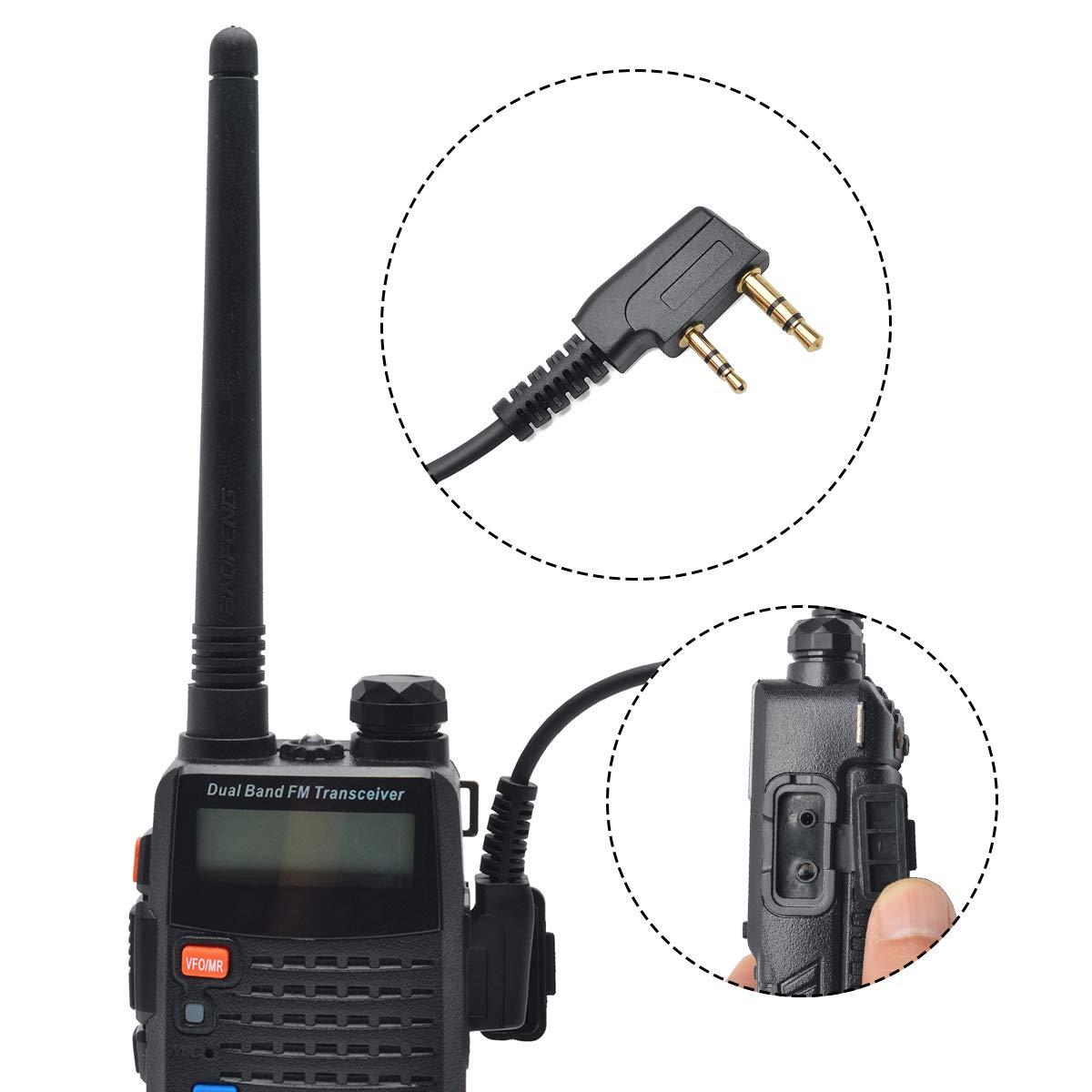 Talkie-walkie Oreillette avec Micro, 2 Pin avec PTT, Compatible avec Kenwood eSnic Retevis Baofeng UV-5R Oreillette Radio pour Garde du Corps de sécurité (Tube Transparent, 1)