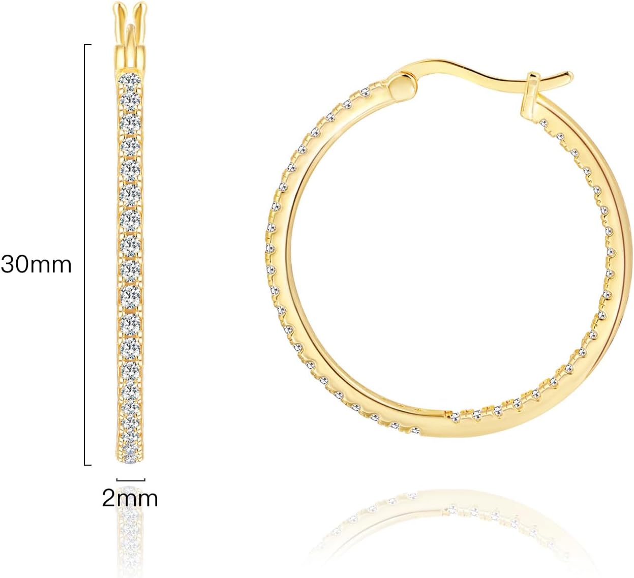 14K Gold Hoop Earrings for Women Elegant Dual-Sided Cubic Zirconia Hoops Sparkling Hypoallergenic Earrings for Sensitive Ears 15mm 20mm 30mm 35mm - Image 3