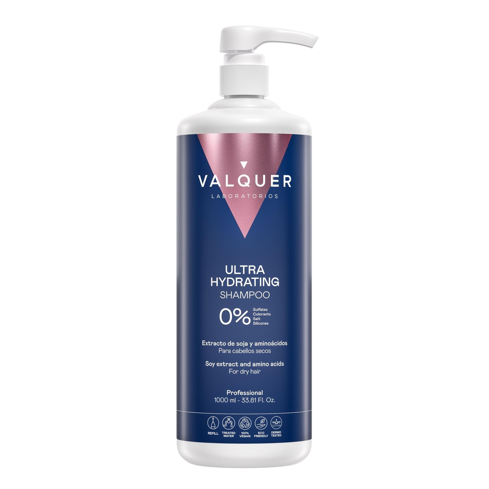 VALQUER Champú Ultra Hidratante Fórmula Zero | Nutre, Repara y Suaviza el Cabello Muy Seco | Antifrizz y Brillo con Extracto de Soja y Keratina | Vegano | 1L