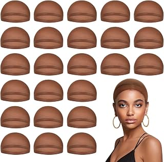 MYKURS Dark Brown Wig Caps for Women - 24 Pack Breathable Stocking Caps for Lace Front Wigs, Stretchy & Comfortable