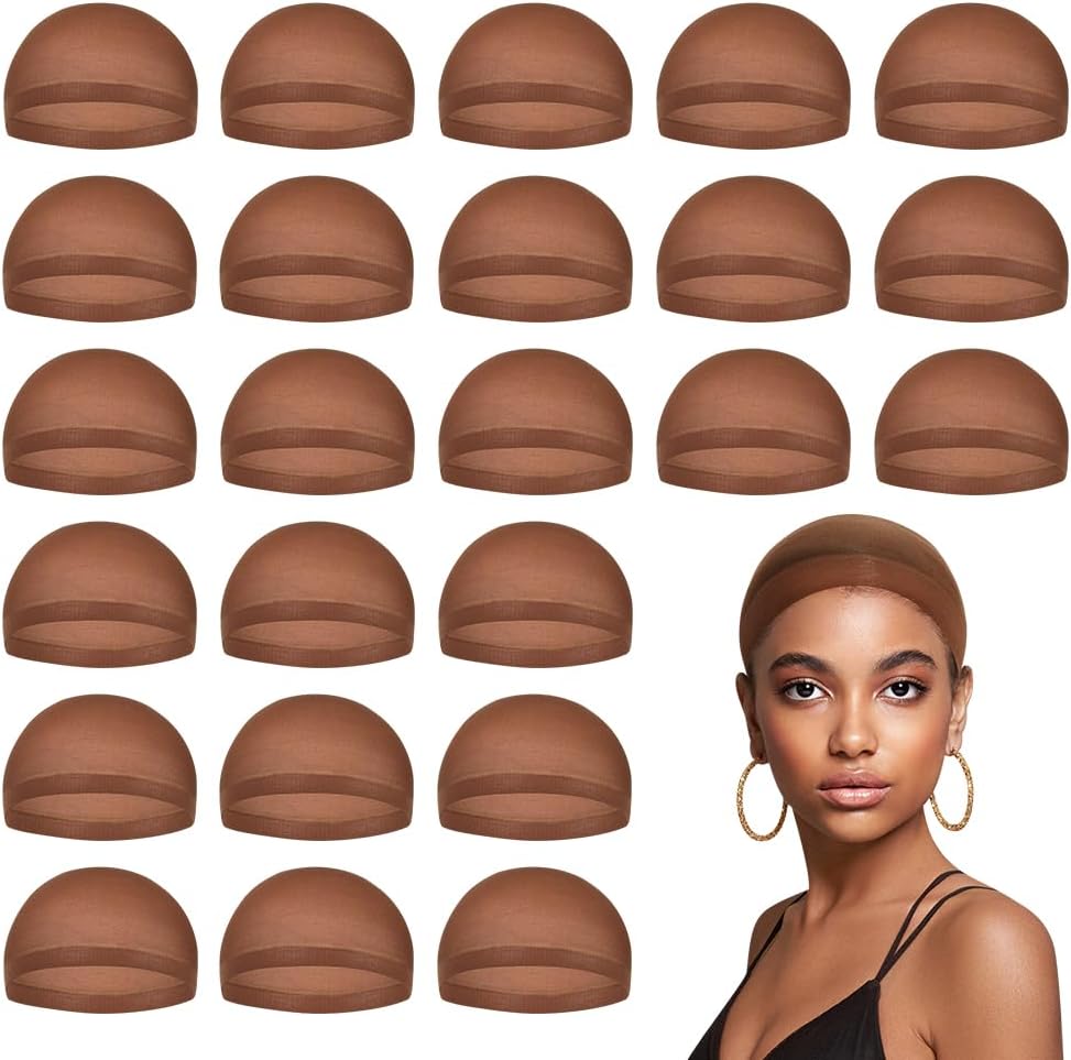 Brown Wig Caps for Women, Stocking Cap for Lace Front Wig, Dark Brown 24 PCS
