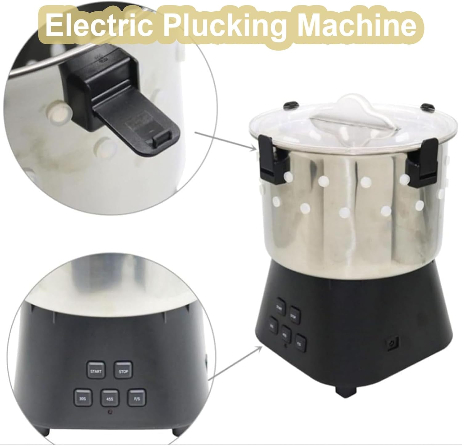 Spennatrice Elettrica per Polli 5000 RPM, Macchina Spiumatura Pollame Acciaio Inossidabile per Rimozione Rapida Piume e Pelle Intatta, modalità Manuale e Timer per Fattoria Casa