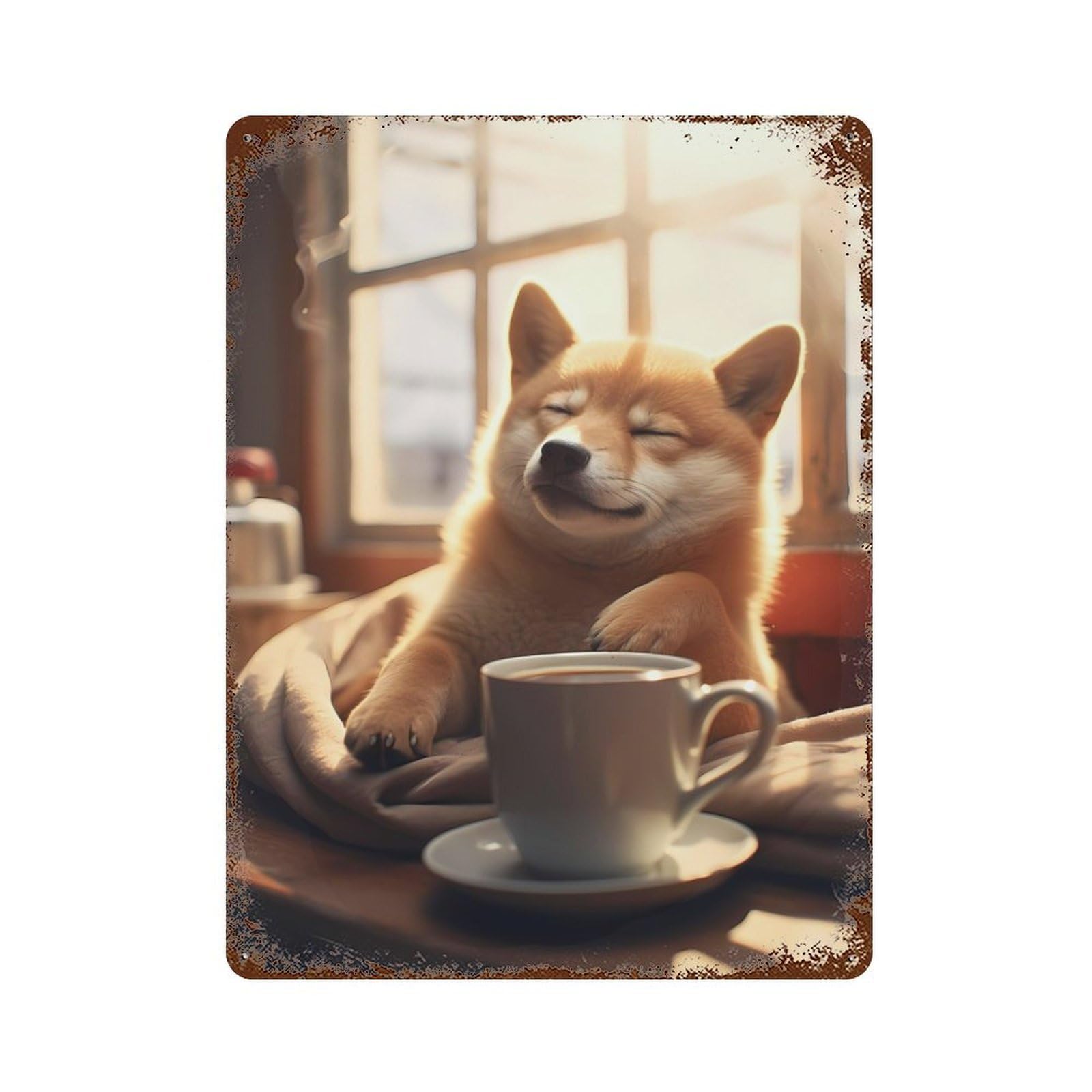 Shiba Inu Coffee Cute Dog Vintage Rust Metal Sign 15.7"x11.8", Classic Wall Plaque for Basement, Hobby Room And Garage Decor
