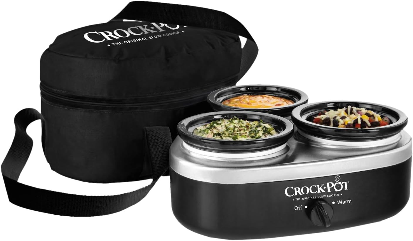 16-Ounce Little Triple Dipper Slow Cooker, Silver and Black, SCRMTD307-DK