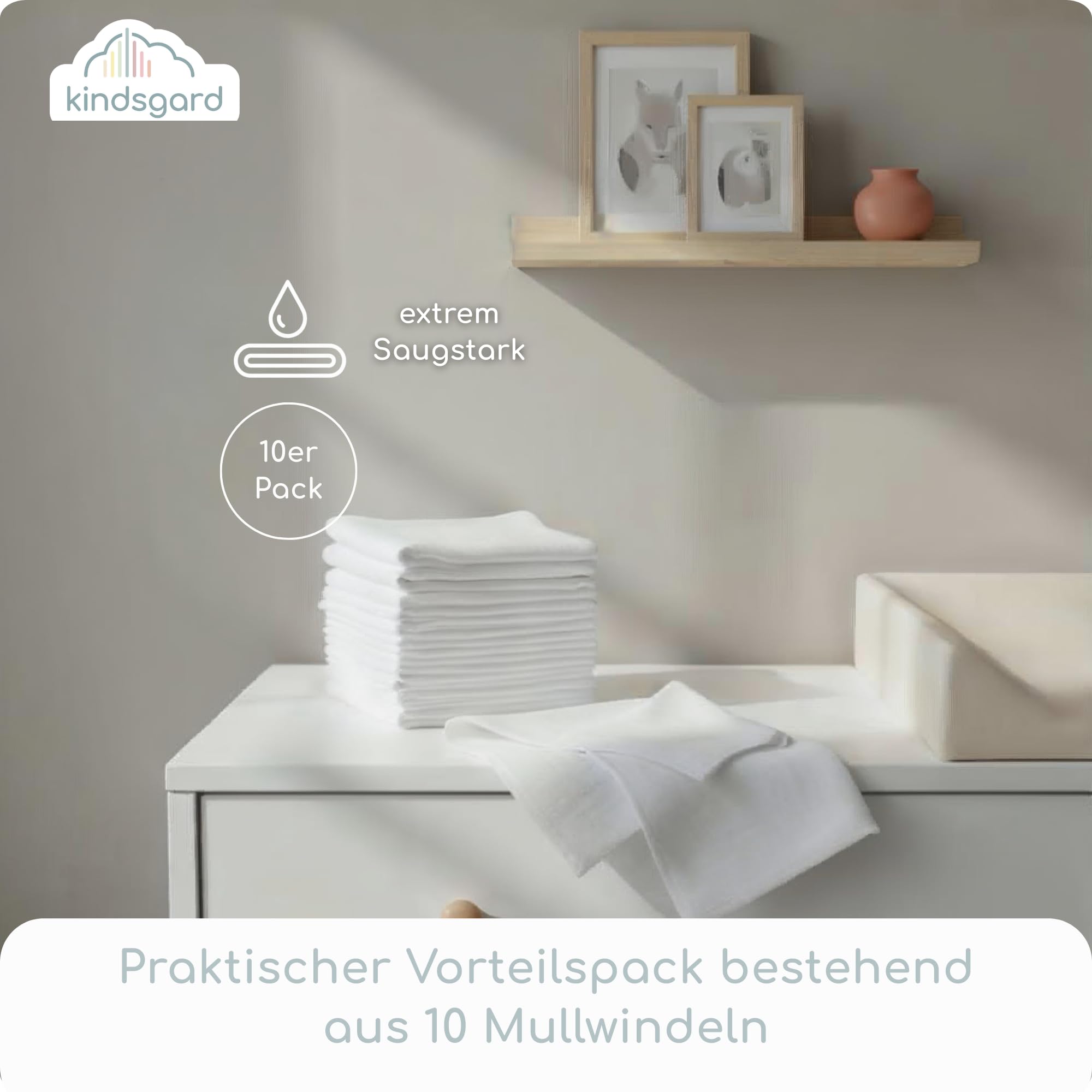 Kindsgard Pañales de gasa – Pack de 20 – 70 x 70 cm – 100 % algodón – Certificado OekoTex 100 – paños suaves – absorbentes, hipoalergénicos y transpirables – lavable a máquina – ideal para bebés