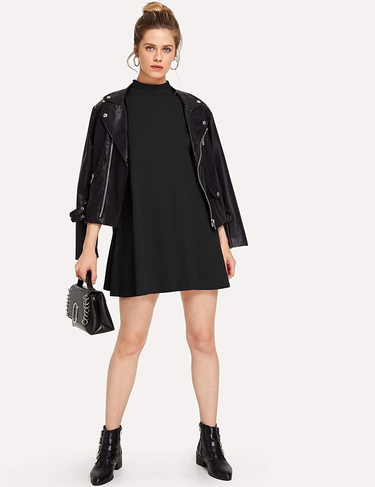 mock neck t shirt dress Women's Cotton Blend Short Sleeve Mock Neck Sweater Dress