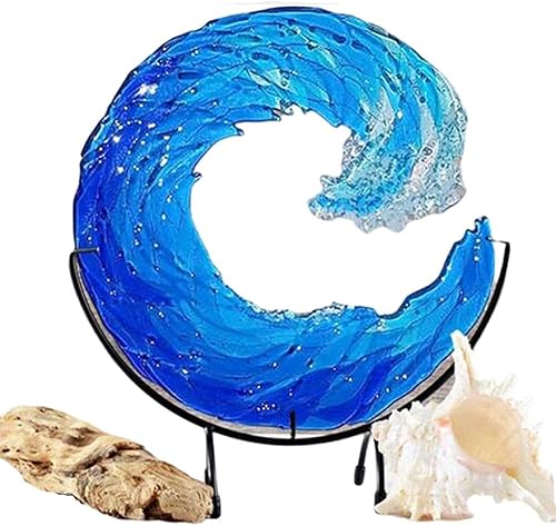 Miniatura 6 de Escultura de vidrio fundido creativo degradado azul ornamento de olas del océano forma adornos arte para decoración de escritorio decoración del