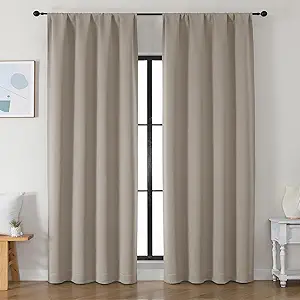 Simplebrand Ava Stone Blackout Curtains for Bedroom 90 Inches Long 2 Panels Set, Solid Privacy Energy Saving Living Room Window Treatment Curtains Blackout Drapes, W50 x L90 Inch, Stone
