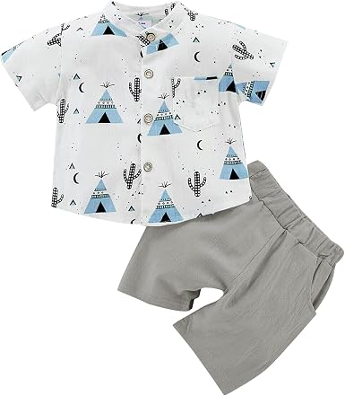Amazon.com: Hibobi - Ropa de verano para bebés y niños, 2 piezas, camisa  estampada para bebé, manga corta, con botones y pantalones cortos : Ropa,  Zapatos y Joyería