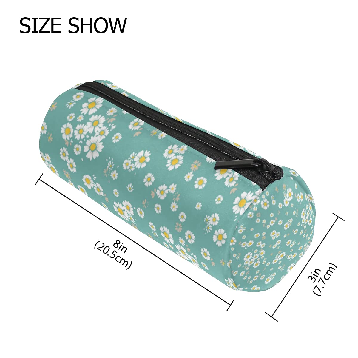 Astuccio Con Ricamo A Margherita Per Ragazze - Tela Beige, 19x8,6x5 Cm, Capiente E Leggero, Con Cerniera Liscia, Per Scuola E Università