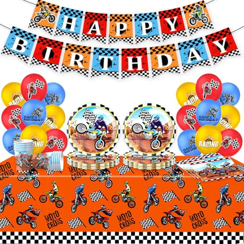 Vaisselle de Fête Anniversaire Motocross, Motocycles Ensemble de Fournitures,Vaisselle moto, Motocycles Vaisselle Anniversaire Décorations Véhicule