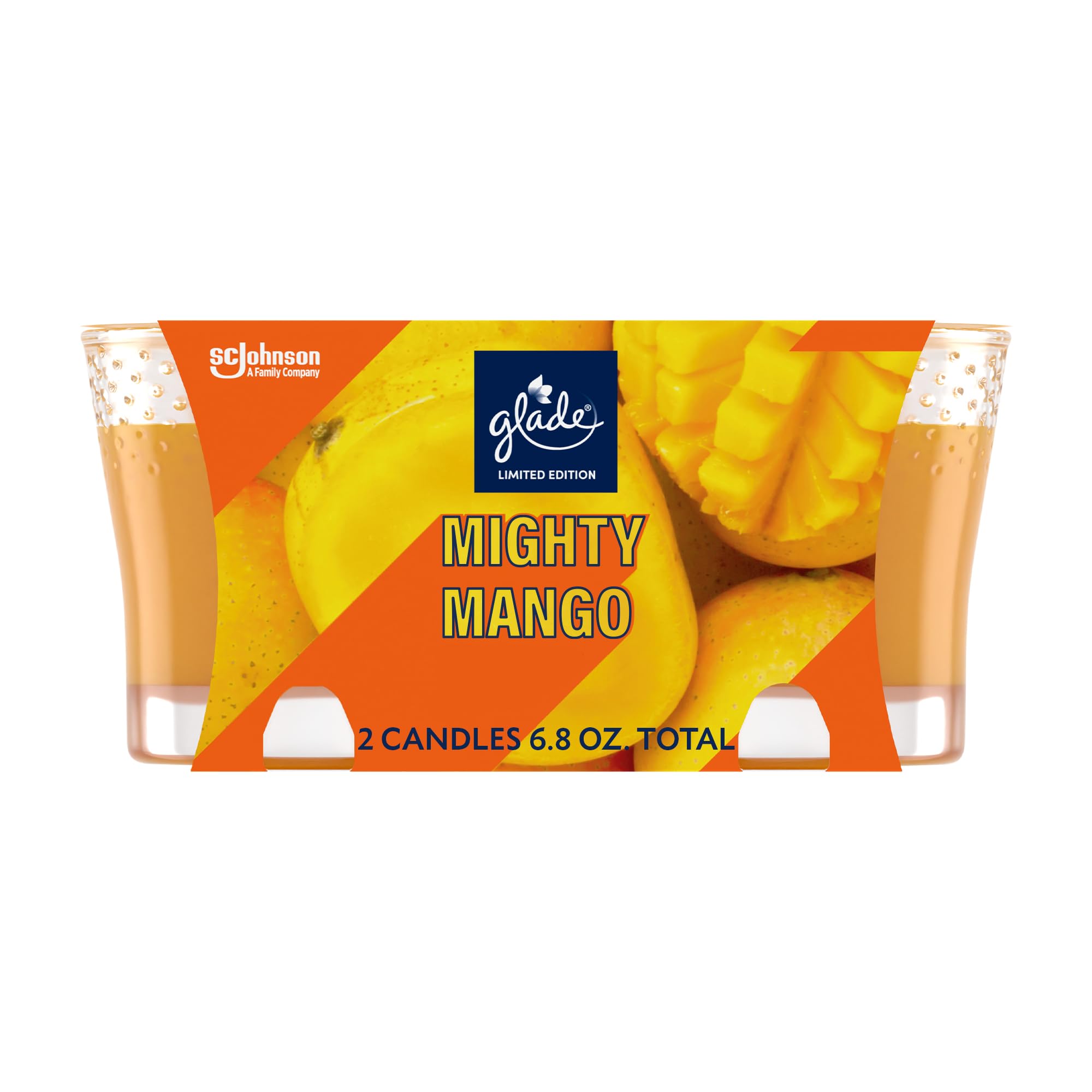 Glade Candle Jar, Mighty Mango, Fragrance Candle Infused with Essential Oils, Air Freshener Candle, 3.4 oz, 2 Count
