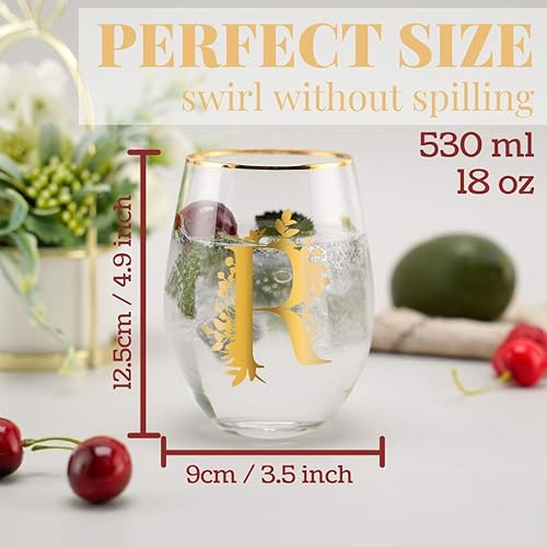 Miniatura 10 de Onebttl Copas de vino únicas sin tallo, copa de vino inicial para vino tinto o blanco, 18 onzas, monogramada, dorada, para mujeres, niñas, mujeres,