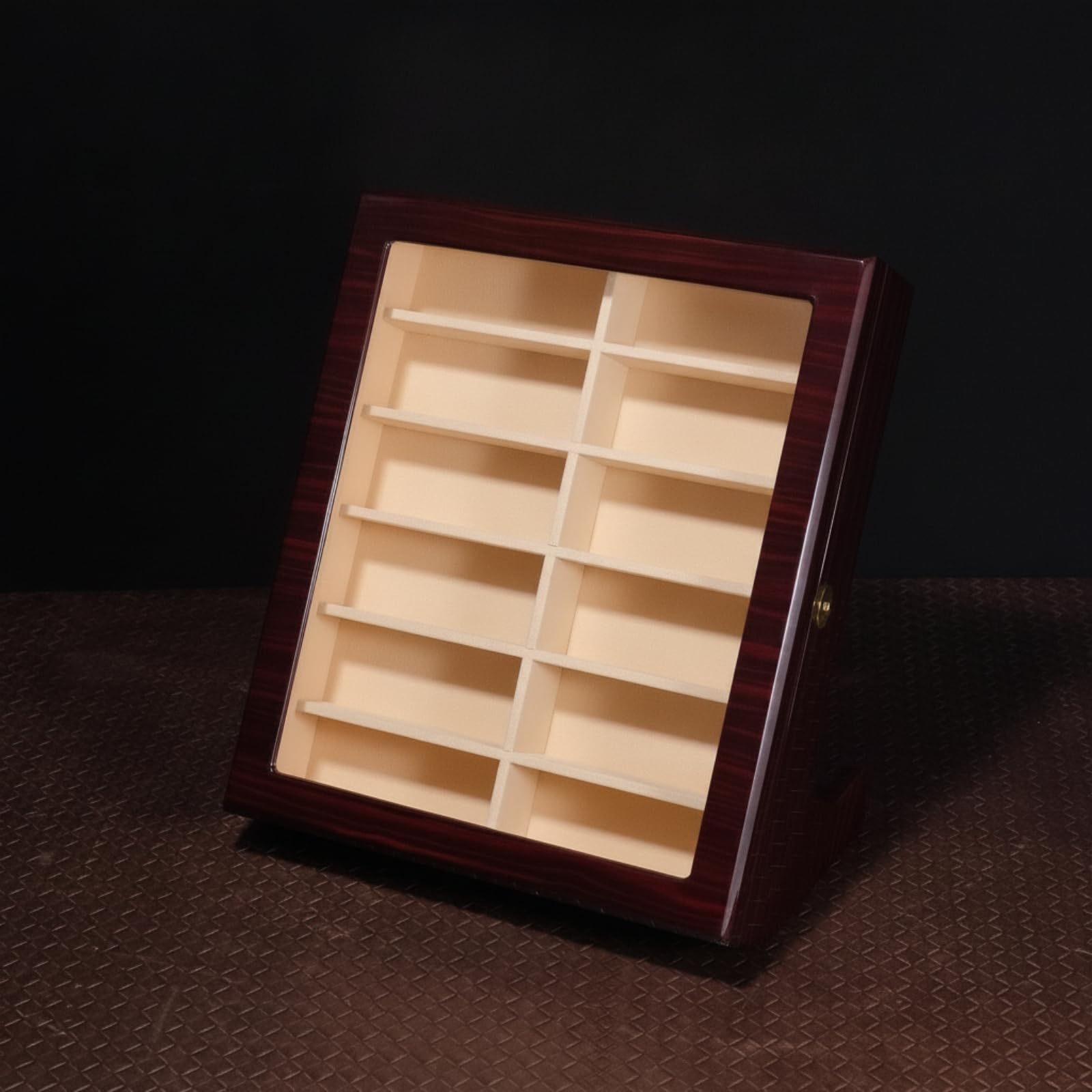 Brillendisplay aus 12 Fächer Brillenaufbewahrungsbox abschließbar Brillen-Organizer für Brillenträger, Sammler, Kommode, Array, Grün Lackiert, Dunkler Samt, Klappdeckel