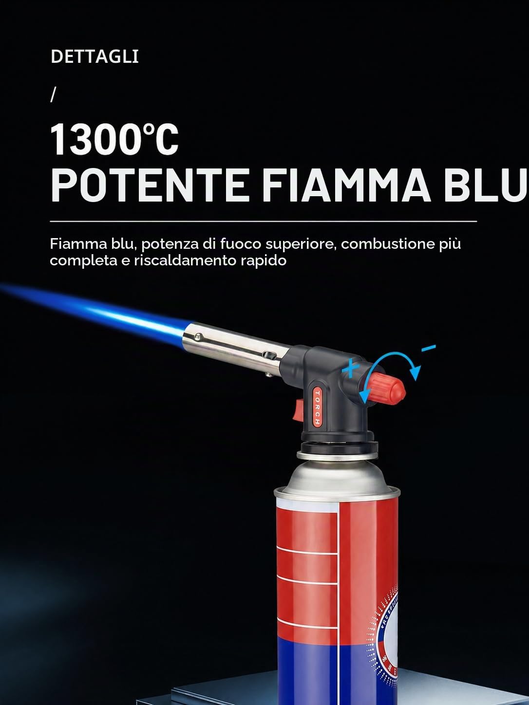 Bruciatore a Gas, Cannello per Saldatura Portatile, Fiamma Ossidrica da Cucina, Pistola Gas Professionale, Modalità di Accensione Elettronica, 1300 ℃