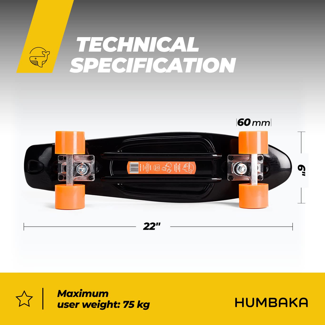 Fisk HT-891579 Skateboard pour enfant avec camion en aluminium et roulements ABEC-7 pour les loisirs Roues en polyuréthane teinté noir Skateboard classique