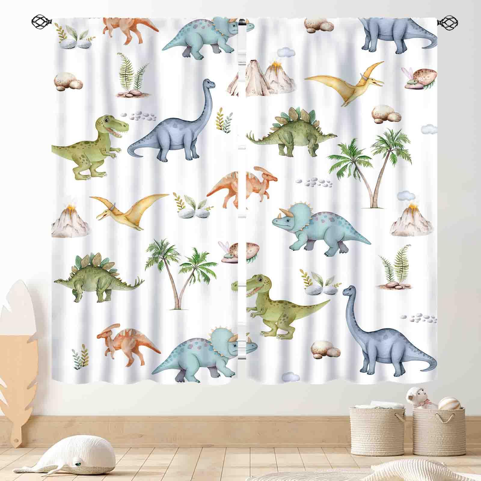 Dinosaur Curtains for Boys Room, Cartoon Dino Funny Cute Dinosaur Safari Animals Colorful Window Treatments Drapery for Kids Girls Baby Bedroom Living Room Nursery Bathroom 2 Panels, 42"x63" Inch