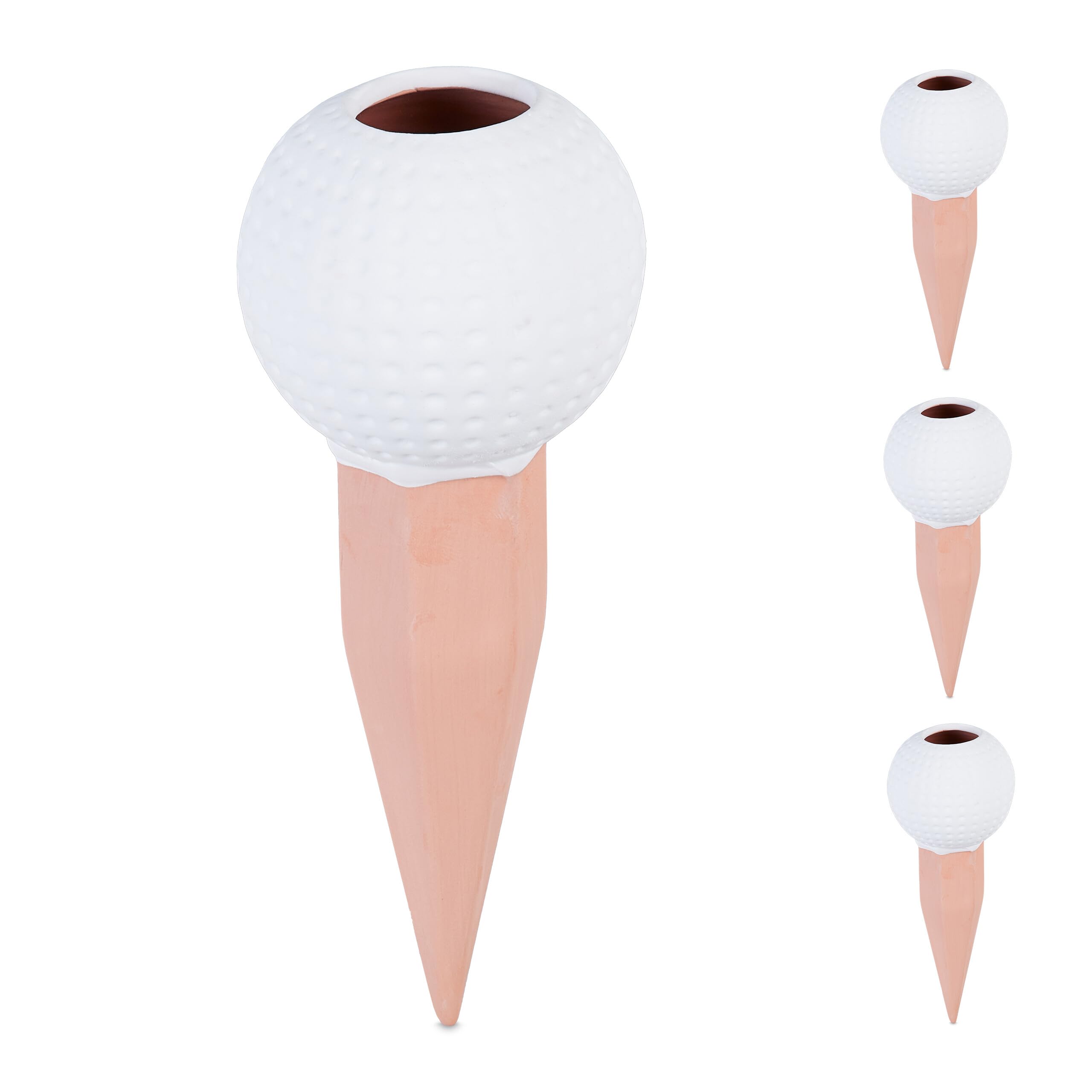 Relaxdays Sfere da Irrigazione a Goccia, Set da 4, Coni per Bottiglie da 1,​5 Litri, Pallina da Golf, Terracotta Bianco, Ceramica