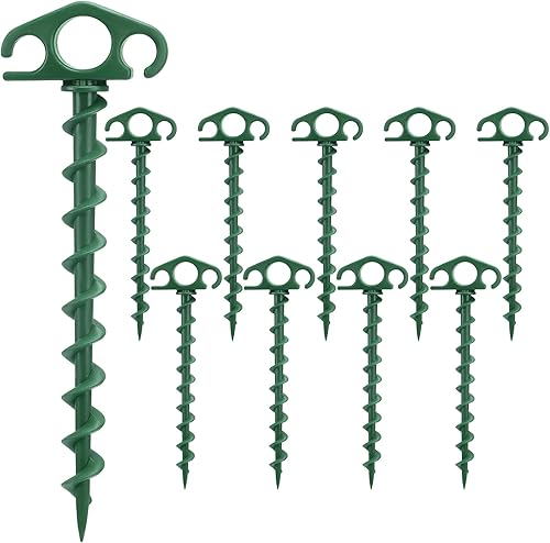 Miniatura 1 de Estacas de arena para tienda de campaña de playa, paquete de 10 estacas de anclaje en espiral de 9.4 pulgadas, estacas de toldo de tornillo