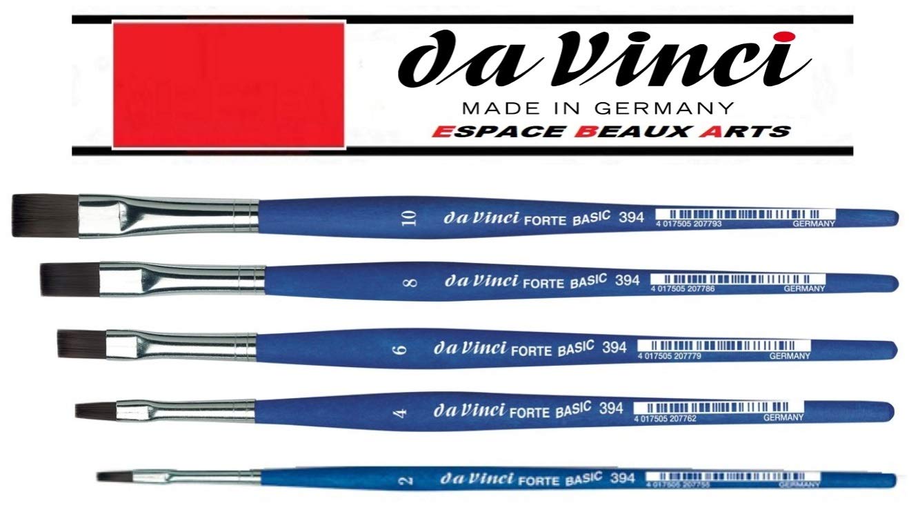 da Vinci Série 394 Brosse Plate, Fibre synthétique, Bleu Mat, Set 5 pcs,NO. 2, 4, 6, 8,10
