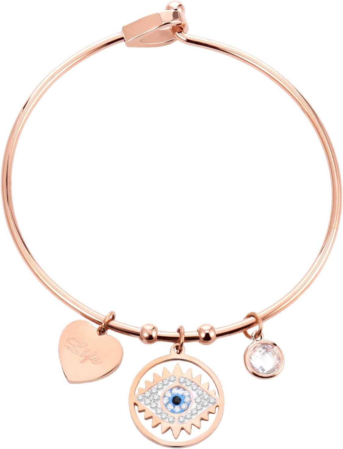 JinHan Bracelet for Women Heart Bracelet Evil Eye Music Note Seahorse Pepper Pendant Bracelet Crystal Anti-Allergic Round Bracelet Jewelry Gift for Charm Daughter or Mother Silver Rose Gold
