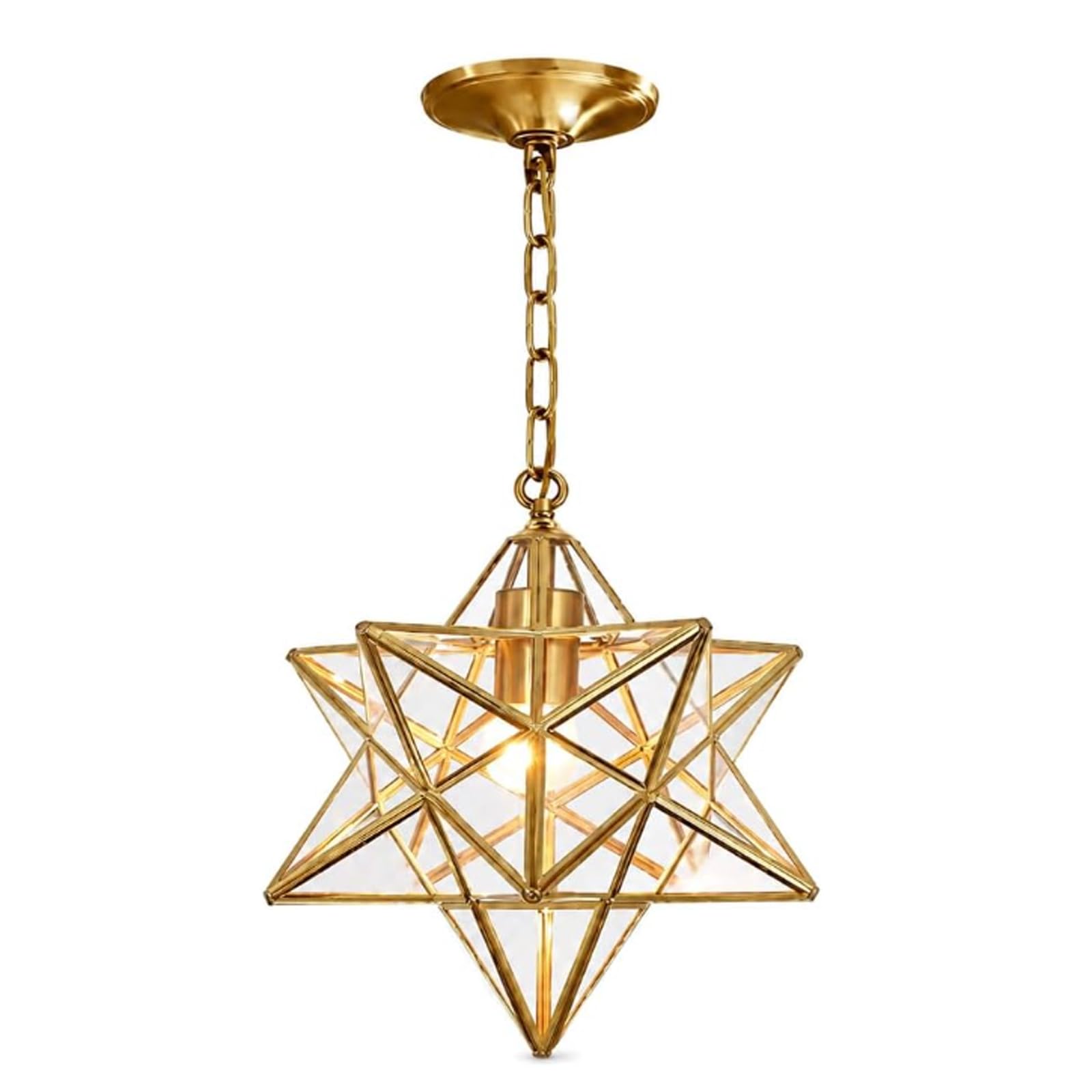 Wylolik Creative American Star Glass Chandelier 60cm Height Adjustable Star Pendant Light with Glass Lampshade Copper Hanging lamp for Living Room Dinning Room Bedroom Decoration Lighting (40cm)
