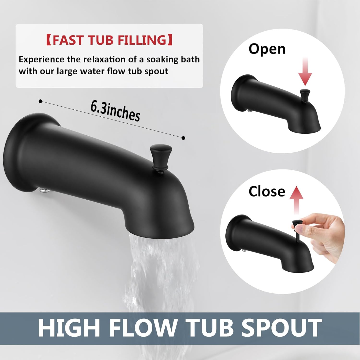 Aolemi Shower Faucet Set with Tub Spout Rain Shower Head System Shower Trim Kit Pressure Rough-in Valve Included ABS 8 Setting Single Handheld Spray Matte Black - Image 4