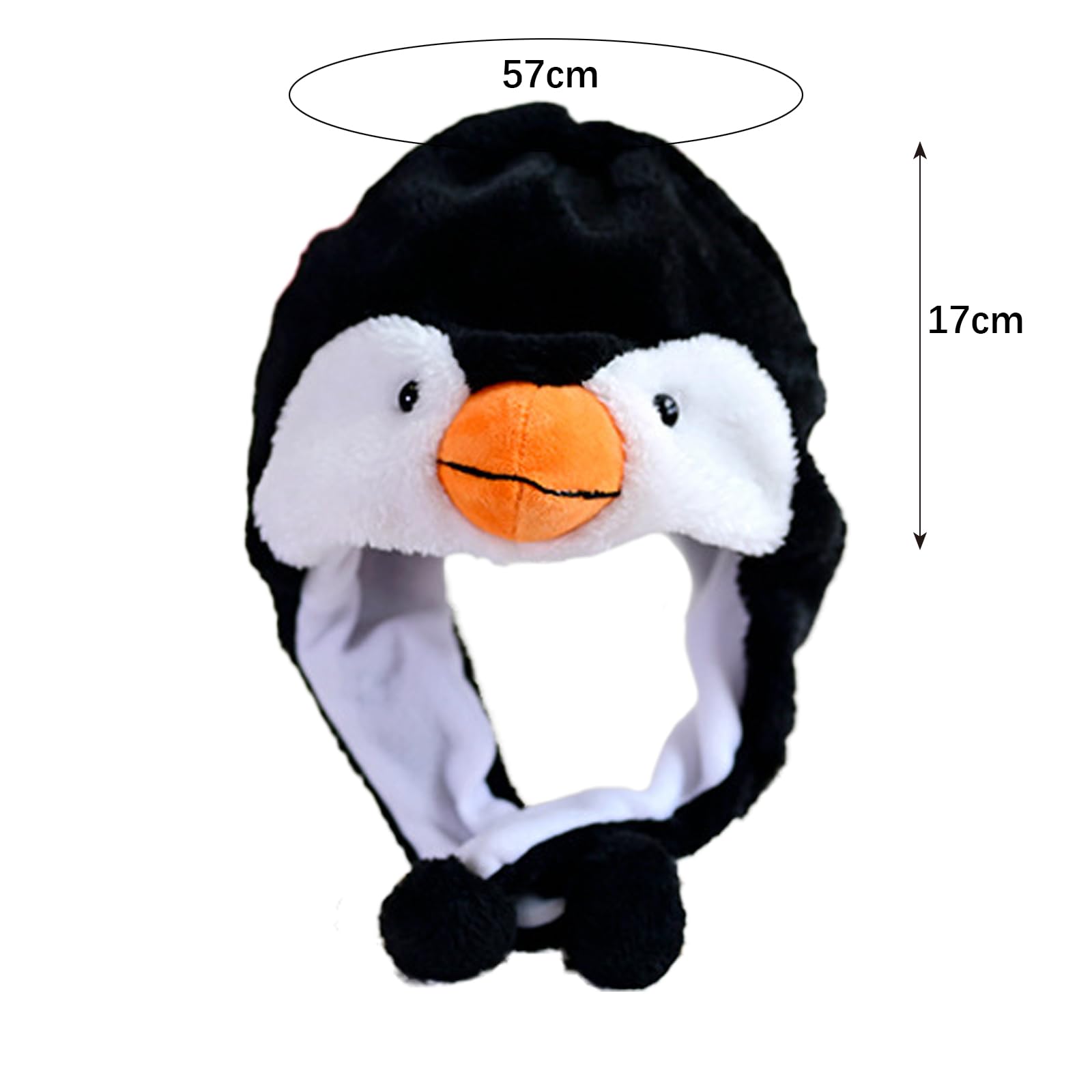 HSYWSH Penguin Plush Hat Plush Animal Hat Penguin Earflap Cap Penguins Plus/h Animal Winter Ski Ha/t Plu/sh Cartoon Earflap Winter Ski Aviator Style Hood For Kids Teens (Black A) - Image 2
