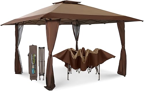Miniatura 27 de MFSTUDIO Carpa Desplegable de 10x10 pies, Refugio Gazebo Sombra Solar Toldos Impermeables Patio Portátil Carpas con Malla Desplegables para Playa,