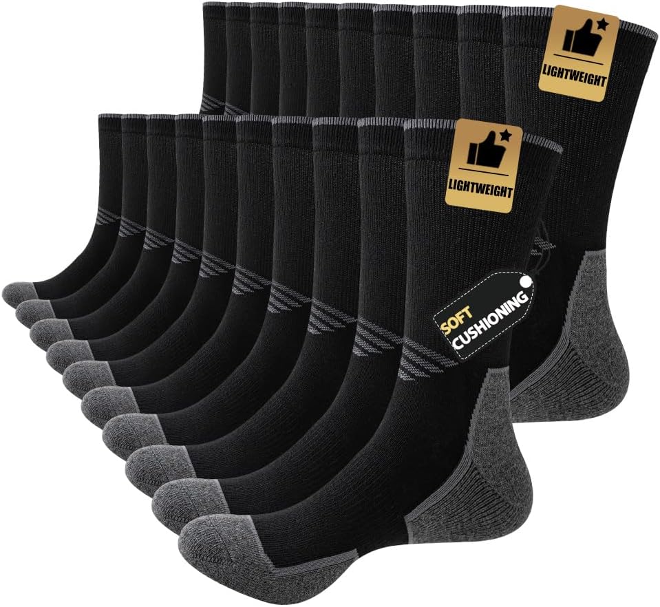 JOYNÉE 5/10 Pairs Mens Lightweight Athletic Crew Socks Cushioned Breathable Long Socks for Sports Running