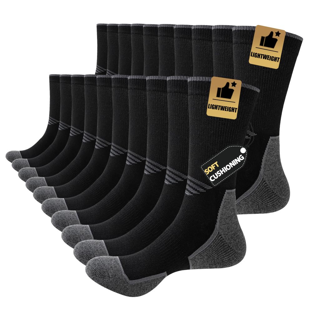 5/10 Pairs Mens Lightweight Athletic Crew Socks Cushioned Breathable Long Socks for Sport…
