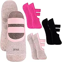Kit 03 Pares de Meia Sapatilha Antiderrapante Pilates Trifil Com Dupla Faixa Tensora e Sustentação