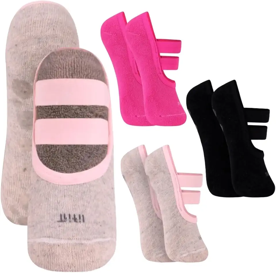 Kit 03 Pares de Meia Sapatilha Antiderrapante Pilates Trifil Com Dupla Faixa Tensora e Sustentação