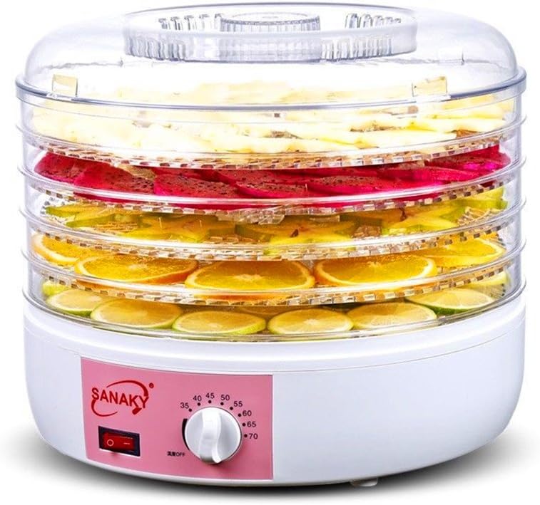 ELEOPTION Food Dehydrator BPA Free Fruit Dehydrator Machine Adjustable Timer Automatic Shutoff and Temperature Control With 5 Plastic Drying Racks for Jerky Meat Beef Fruit Vegetable Dryer 220V 250W
