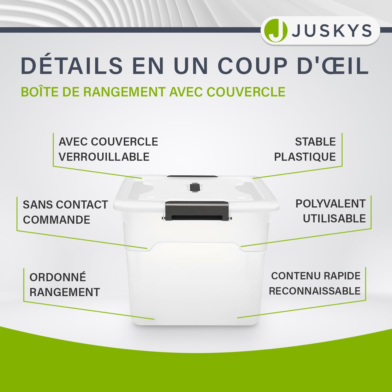 Juskys Boîte de rangement avec couvercle - ensemble de 6 boîtes en plastique de 30 l - grande boîte, empilable, transparente - rangement système de rangement boîtes de rangement