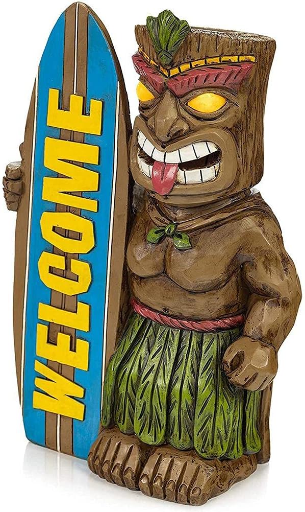 Welcome Surfboard Tiki Statue, Garden Statue with Surfboard Ornaments for Home Outdoor Porch Yard Lawn Decor, Tiki Man Figurine Statue (Surfboard)