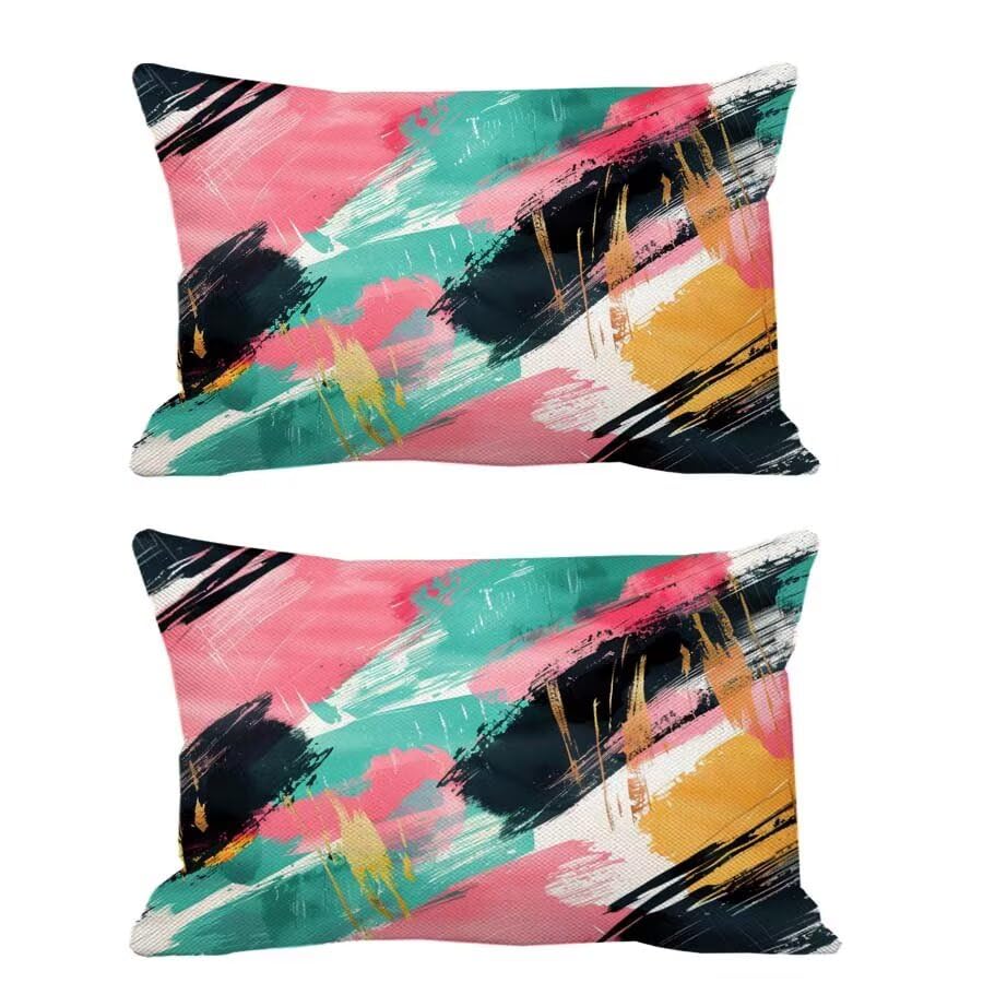 Housse de coussin 40x60 cm rose et cyan imperméable en velours x2