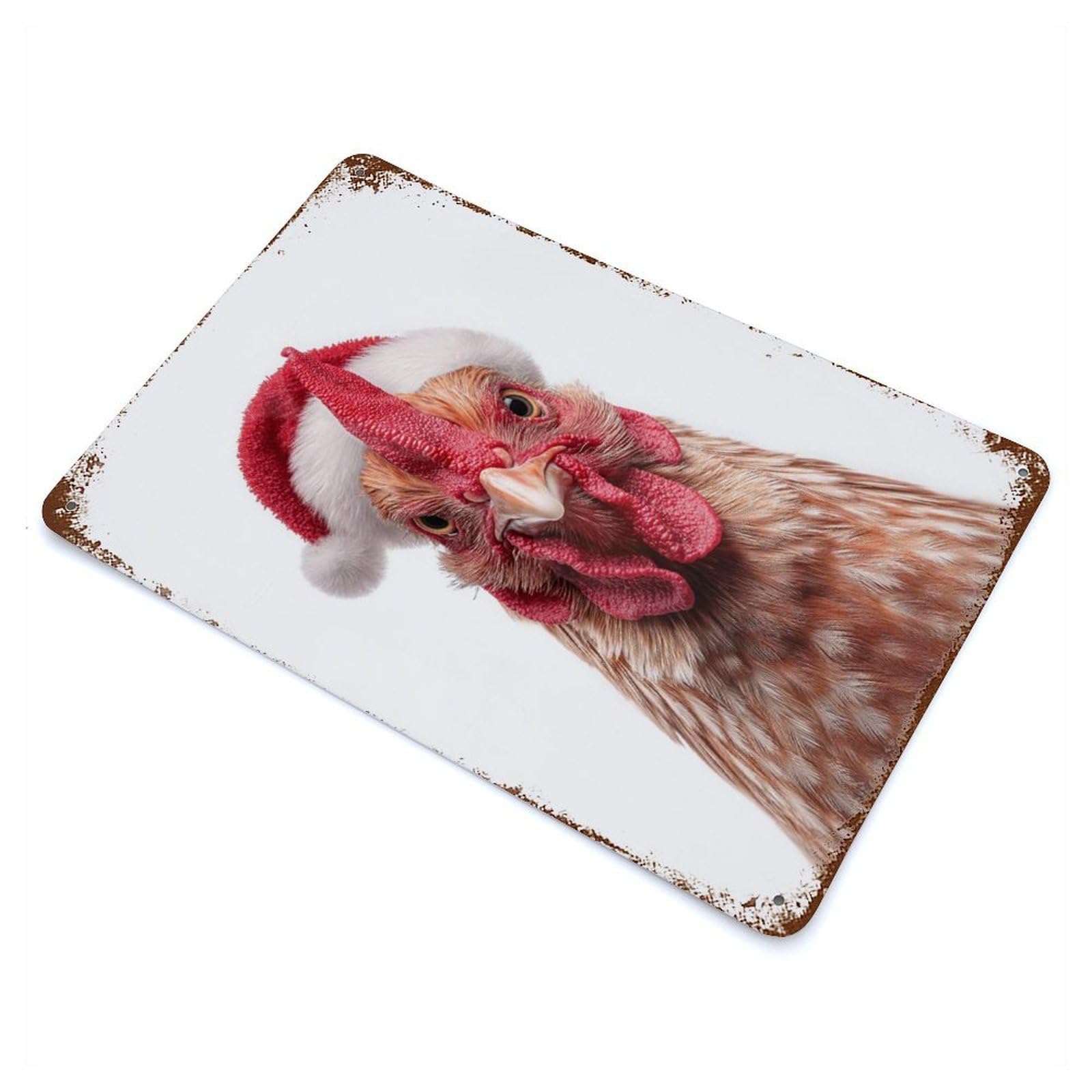 Festive Chicken with Santa Hat Decorative Tin Sign 11.8"x7.9", for Bistro, Counter And Cafe Decor, Retro Wall Decor