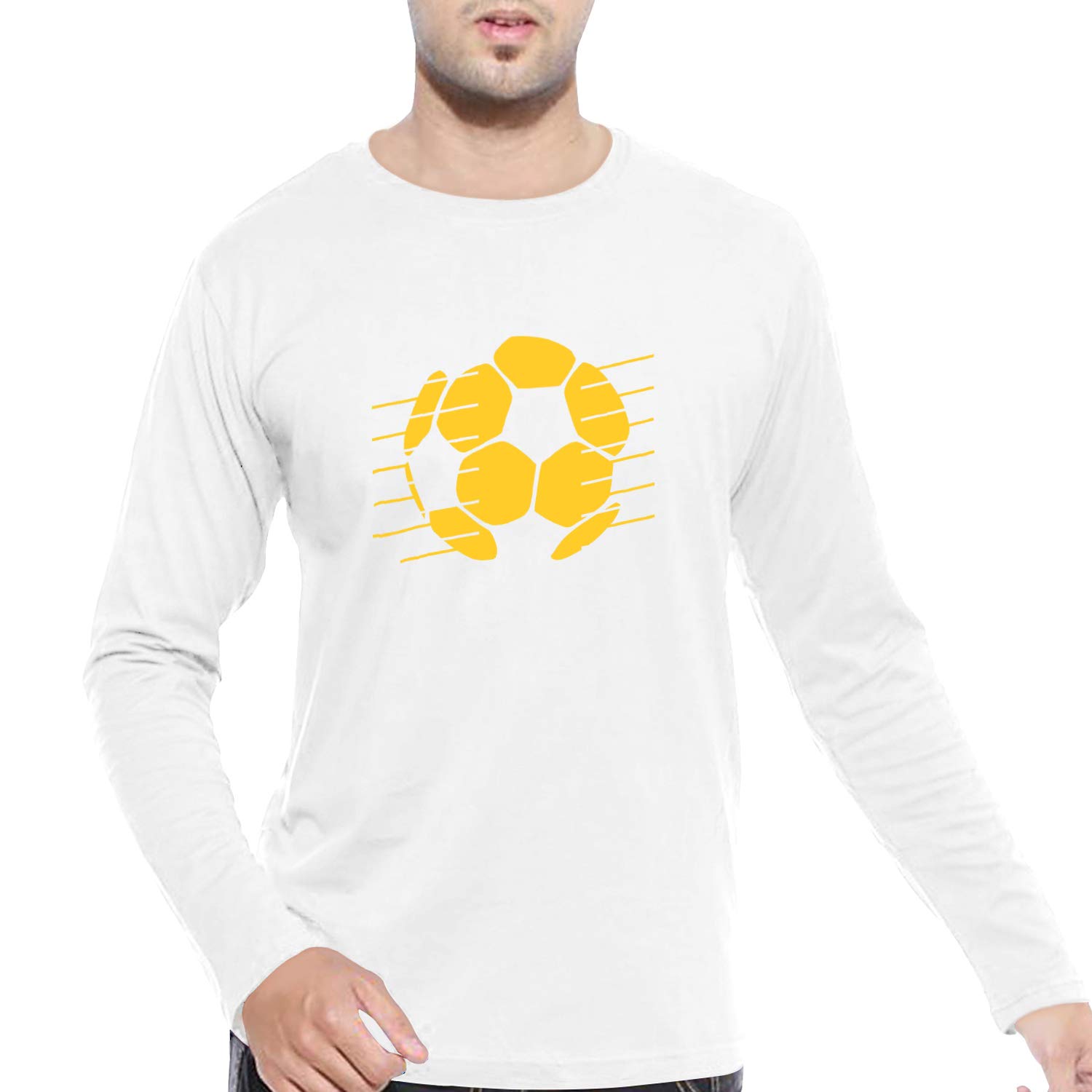 PoopluMen's Regular Fit Football Logo Cotton Graphic Printed Round Neck Full Sleeves Sports, Game, Football, Soccer Pootlu Tees and Tshirts.(Oplu_White_X-Small)